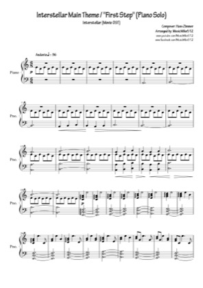 Thumbnail of first page of Main Theme piano sheet music PDF by Interstellar.