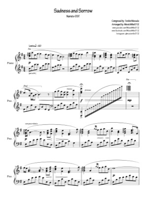 Thumbnail of first page of Sadness and Sorrow piano sheet music PDF by Naruto.