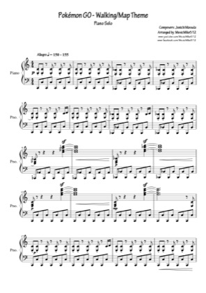 Thumbnail of first page of Walking / Map Theme piano sheet music PDF by Pokemon GO.