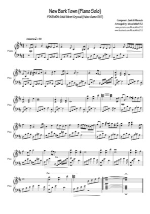 Thumbnail of first page of New Bark Town piano sheet music PDF by Pokemon.