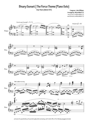Thumbnail of first page of Binary Sunset / The Force Theme piano sheet music PDF by Star Wars.