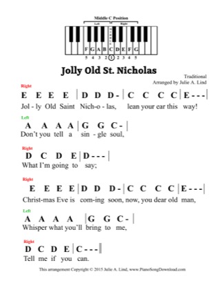 Thumbnail of first page of Jolly Old St. Nicholas (Kids Pre-staff) piano sheet music PDF by Christmas.