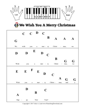 Thumbnail of first page of We Wish You A Merry Christmas (Kids Pre-staff) piano sheet music PDF by Christmas.