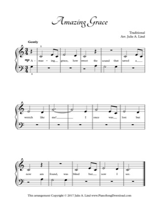 Thumbnail of first page of Amazing Grace piano sheet music PDF by Kids (Lvl 1).