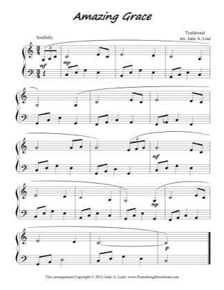 Thumbnail of first page of Amazing Grace piano sheet music PDF by Kids (Lvl 3).