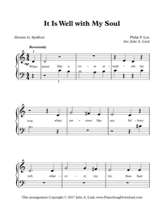 Thumbnail of first page of It is Well with My Soul piano sheet music PDF by Kids (Lvl 1).