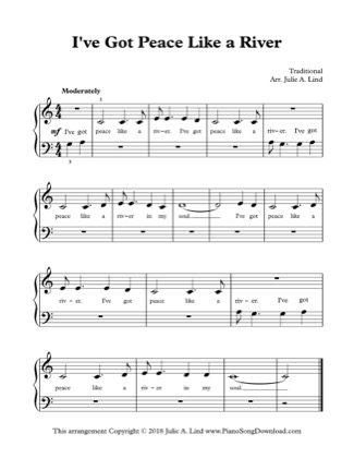 Thumbnail of first page of I’ve Got Peace Like a River piano sheet music PDF by Kids (Lvl 1).