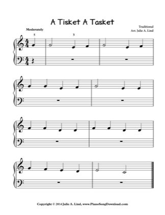 Thumbnail of first page of A Tisket A Tasket piano sheet music PDF by Nursery Rhyme.