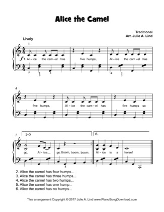 Thumbnail of first page of Alice the Camel (Level 3) piano sheet music PDF by Kids.
