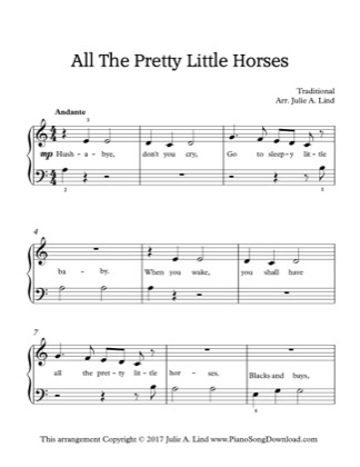 Thumbnail of first page of All The Pretty Little Horses piano sheet music PDF by Kids Traditional.