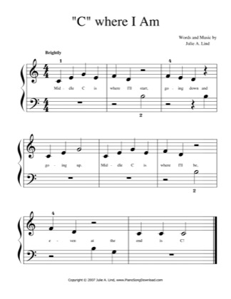 Thumbnail of first page of C where I Am piano sheet music PDF by Kids (Lvl 1).