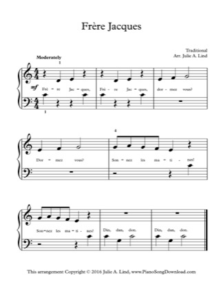 Thumbnail of first page of Frère Jacques piano sheet music PDF by French Traditional.