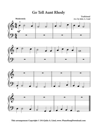 Thumbnail of first page of Go Tell Aunt Rhody - G position piano sheet music PDF by Kids (Lvl 1).