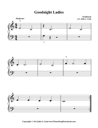 Thumbnail of first page of Goodnight Ladies piano sheet music PDF by Kids (Lvl 1).