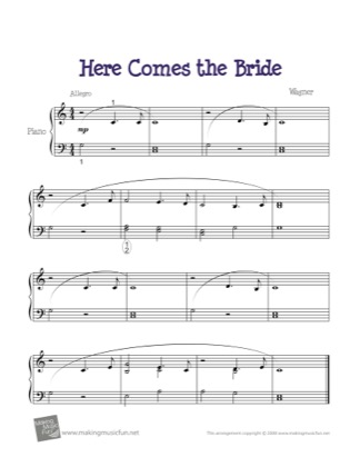 Thumbnail of first page of Here Comes the Bride piano sheet music PDF by Kids (Lvl 1).