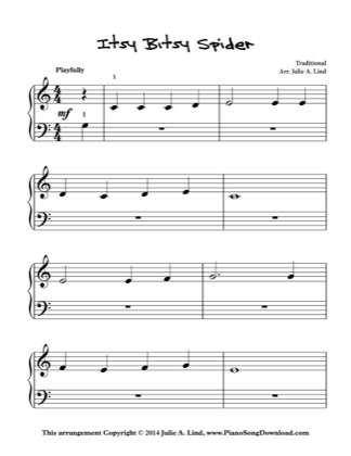 Thumbnail of first page of Itsy Bitsy Spider piano sheet music PDF by Kids (Lvl 1).