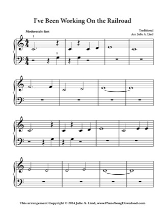 Thumbnail of first page of I've Been Working on the Railroad piano sheet music PDF by Kids (Lvl 1).