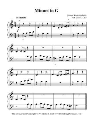 Thumbnail of first page of Minuet in G Major simplified piano sheet music PDF by Kids (Lvl 2).