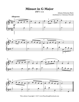 Thumbnail of first page of Minuet in G Major piano sheet music PDF by Kids (Lvl 3).