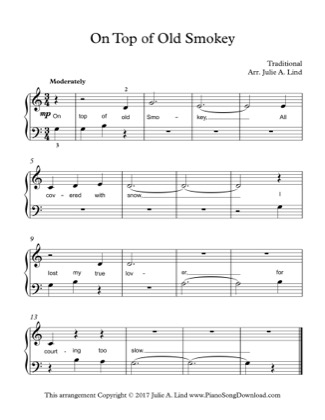 On Top of Old Smokey - Kids 1) Free Piano Sheet Music PDF
