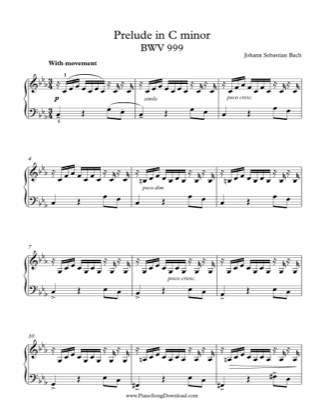 Competitivo Asimilación Nombre provisional Prelude in C minor, BWV 999 - Bach Free Piano Sheet Music PDF