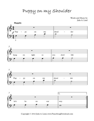 Thumbnail of first page of Puppy on my Shoulder piano sheet music PDF by Kids (Lvl 1).