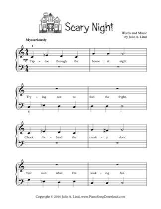 Thumbnail of first page of Scary Night piano sheet music PDF by Kids (Lvl 1).