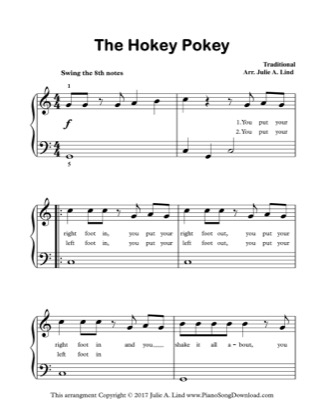 Thumbnail of first page of The Hokey Pokey piano sheet music PDF by Kids (Lvl 2).