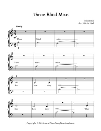 Thumbnail of first page of Three Blind Mice piano sheet music PDF by Kids (Lvl 1).
