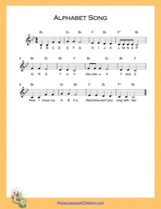 Thumbnail of first page of Alphabet Song (B Flat Major) (Right Hand) piano sheet music PDF by English Alphabet.