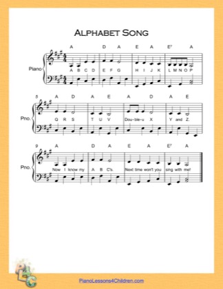 Thumbnail of first page of Alphabet Song  (A Major) piano sheet music PDF by English Alphabet.