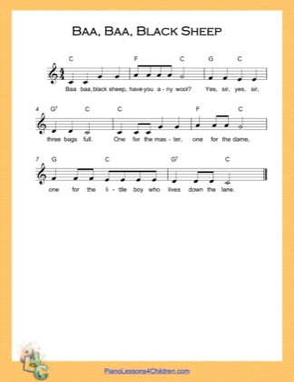 Thumbnail of first page of Baa Baa Black Sheep (C Major) (Easy) piano sheet music PDF by Nursery Rhyme.