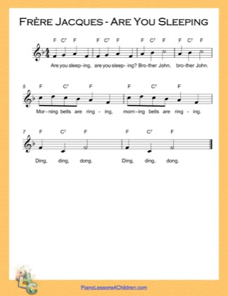 Thumbnail of first page of Frere Jacques Are You Sleeping (F Major) piano sheet music PDF by Nursery Rhyme.