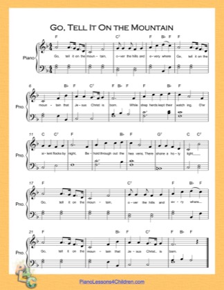 Thumbnail of first page of Go Tell It On the Mountain Easy  (F Major) piano sheet music PDF by Nursery Rhyme.