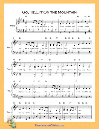 Thumbnail of first page of Go Tell It On the Mountain  (B Flat Major) piano sheet music PDF by Nursery Rhyme.