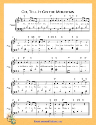 Thumbnail of first page of Go Tell It On the Mountain  (G Major) piano sheet music PDF by Nursery Rhyme.