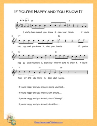 Thumbnail of first page of If You Are Happy and You Know It (B Flat Major) piano sheet music PDF by Nursery Rhyme.