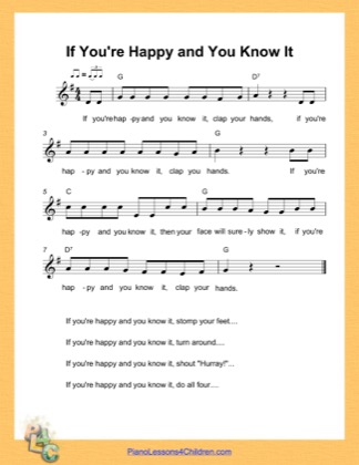 Thumbnail of first page of If You Are Happy and You Know It (G Major) (Easy) piano sheet music PDF by Nursery Rhyme.