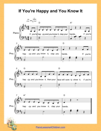 Thumbnail of first page of If You Are Happy and You Know It  (D Major) piano sheet music PDF by Nursery Rhyme.