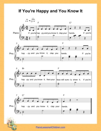 Thumbnail of first page of If You Are Happy and You Know It  (F Major) piano sheet music PDF by Nursery Rhyme.