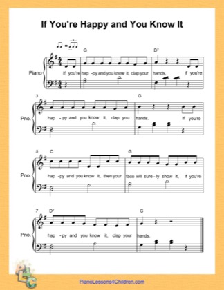 Thumbnail of first page of If You Are Happy and You Know It  (G Major) piano sheet music PDF by Nursery Rhyme.
