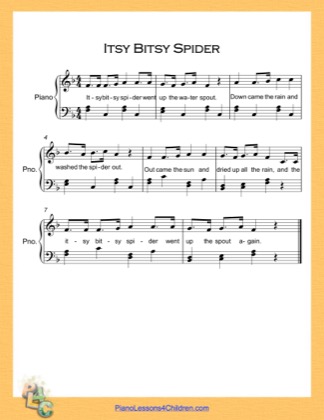 Thumbnail of first page of Itsy Bitsy Spider  (F Major) piano sheet music PDF by Nursery Rhyme.