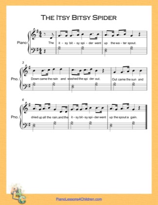 Thumbnail of first page of Itsy Bitsy Spider Easy  (G Major) piano sheet music PDF by Nursery Rhyme.