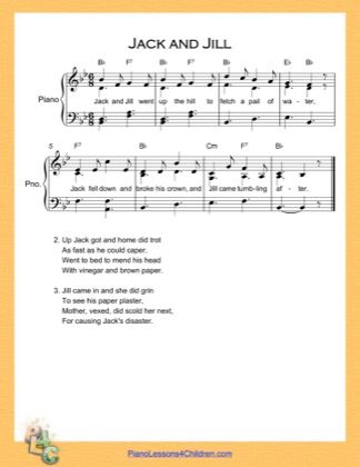 Thumbnail of first page of Jack and Jill (B Major)  piano sheet music PDF by Nursery Rhyme.