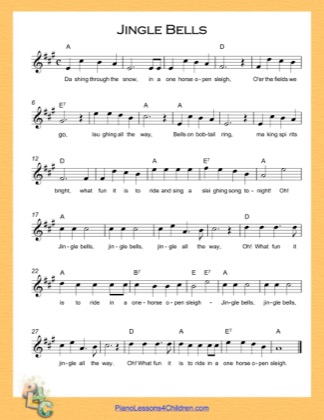Thumbnail of first page of Jingle Bells (A Major) piano sheet music PDF by Christmas Carol.