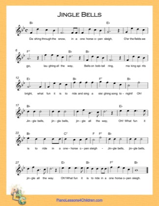 Thumbnail of first page of Jingle Bells (B Flat Major) piano sheet music PDF by Christmas Carol.