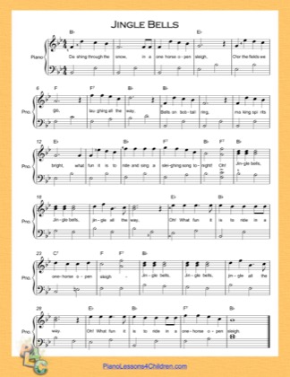 Thumbnail of first page of Jingle Bells (B Flat Major) Easy  piano sheet music PDF by Christmas Carol.