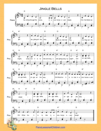 Thumbnail of first page of Jingle Bells (D Major)  piano sheet music PDF by Christmas Carol.
