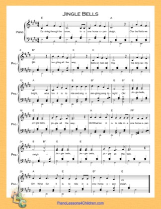 Thumbnail of first page of Jingle Bells (E Major)  piano sheet music PDF by Christmas Carol.