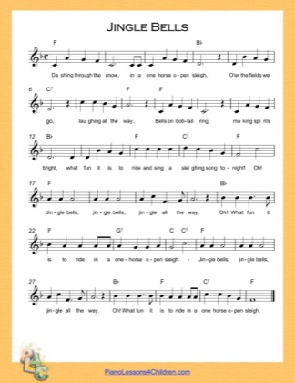 Thumbnail of first page of Jingle Bells (F Major) (Right Hand) piano sheet music PDF by Christmas Carol.
